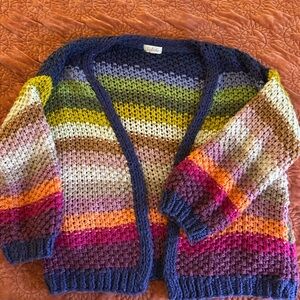 Women’s small rainbow chunky knit balloon sleeve cardigan